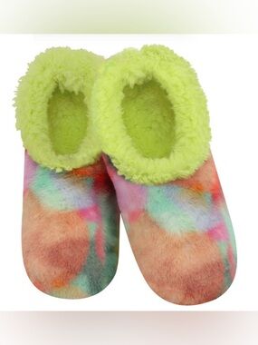 Size 7/8 Snoozies Cotton Candy Tie Dye Slippers - Lime Green